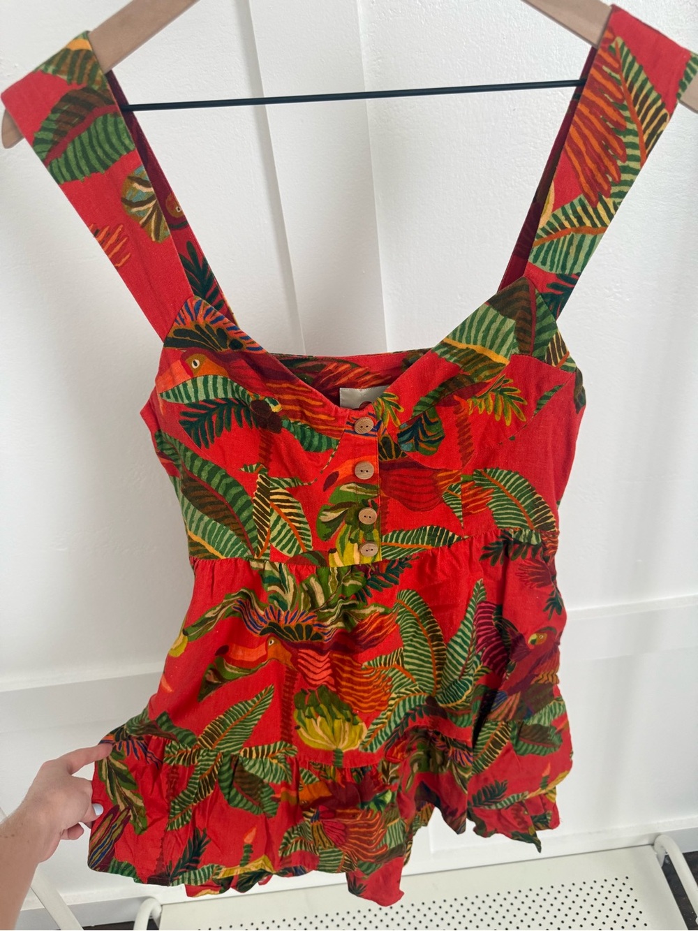 Farm Rio Red Forest Birds Mini Dress
